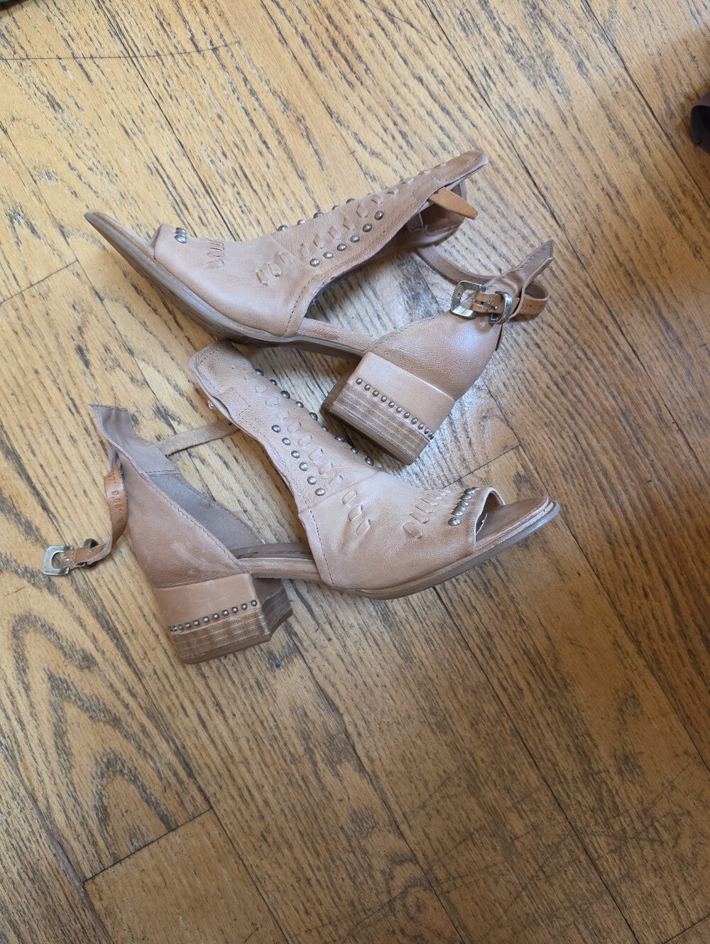 A.S.98 Naldo Bone Leather Whipstitch Block Heel Sandal 9